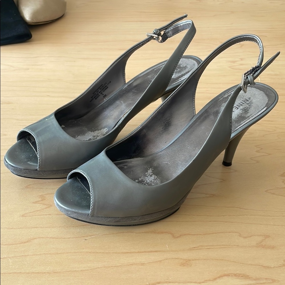 Nine West Gray Slingback Peep-Toe Heels